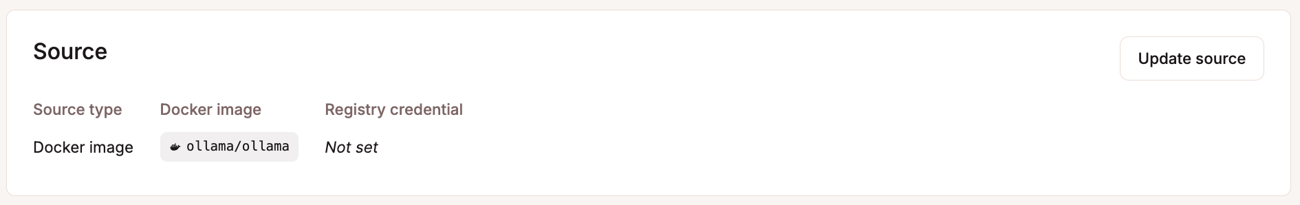 The source information for an application using a Docker image.
